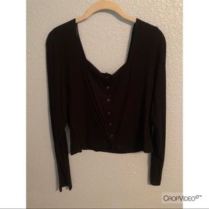 Black Button Up Crop Top
